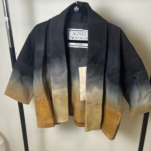Haori Denim Agnes Kimono Jacket Tie-Dye Watercolor Open Front Jacket Size XXS -2
